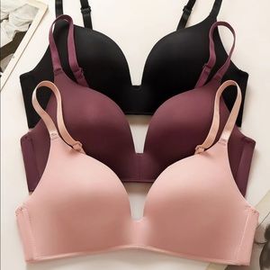 New SHEIN 3 Piece Bra (Maroon, Pink, and Black). No Underwire Pushup Bra 36C